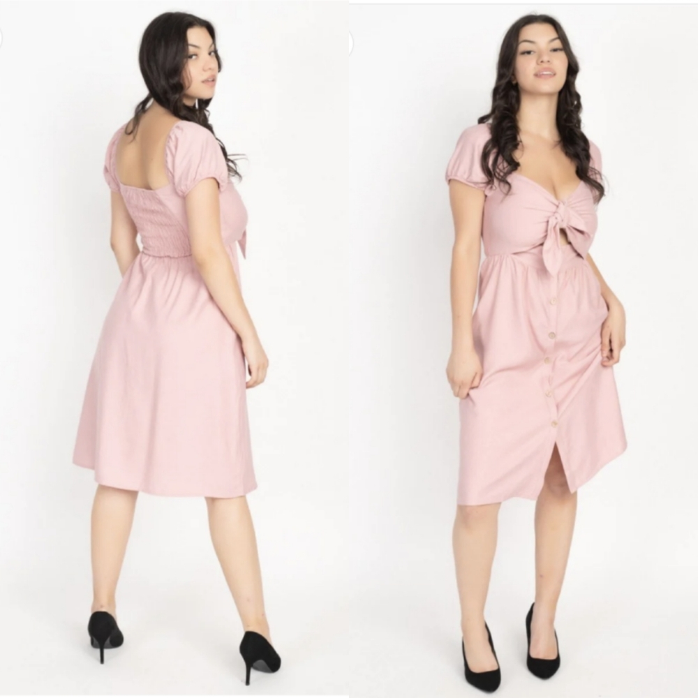 Front Tie Cutout Smocked Dress